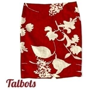 Talbots Red White Floral Pencil Skirt Size 6